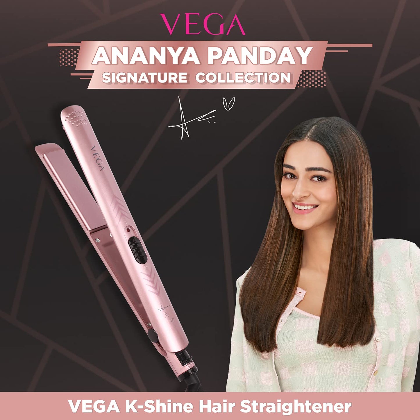 Vega K Shine Hair Straightener Keratin Infused Plates VHSH-28