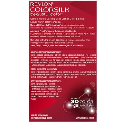 Revlon Colorsilk Hair Color - No Ammonia, With Keratin & 3D Color Gel Technology, 155.61 g Dark Brown 3N