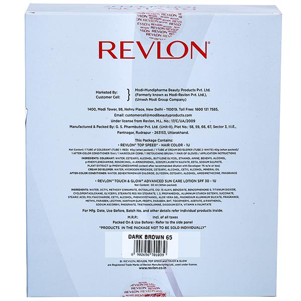 Revlon Top Speed Hair Color Dark Brown 65 (Free Touch & Glow Spf 30 Sun Care Lotion 50 ml) (40 g + 40 g + 15 ml)