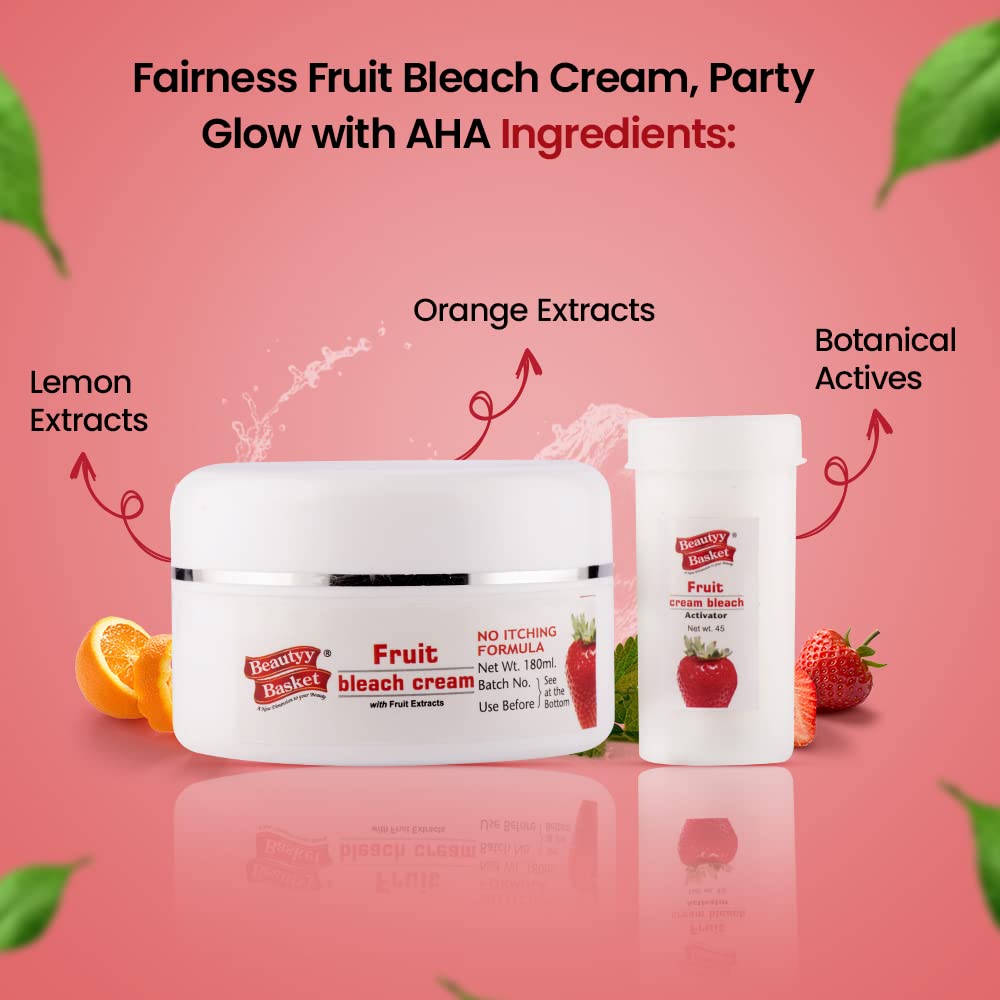 Beauty Basket Fairness Fruit Bleach Cream | Party Glow with AHA | Essence Fruit Fun Fairness Bleach For Women | 100% Natural Cream | Skin Brightening Fairer | Gift Set Pack Cream (180ml + 45Gram)