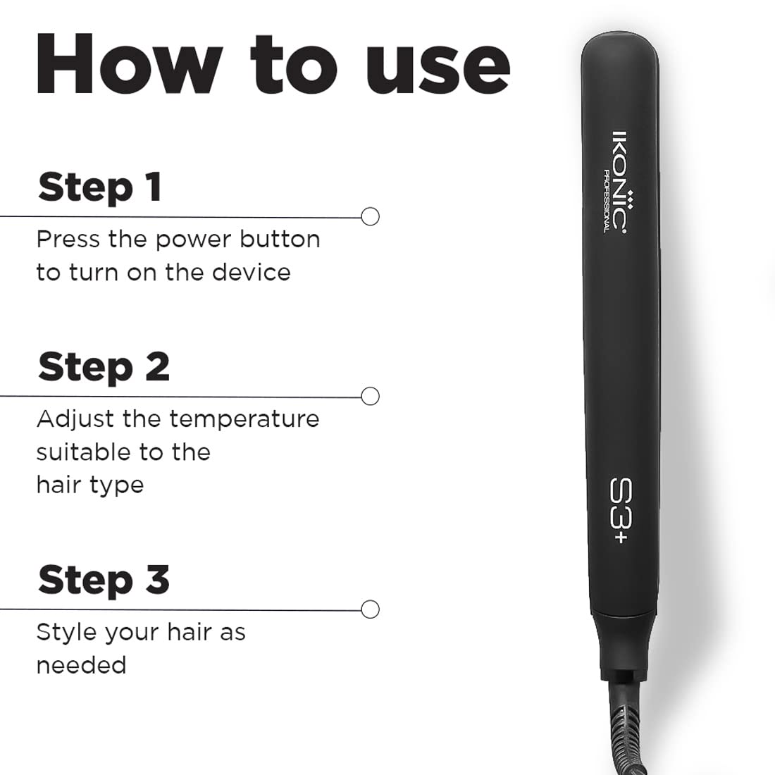 Ikonic Professional S3+ Ceramic Hai Straightener Black