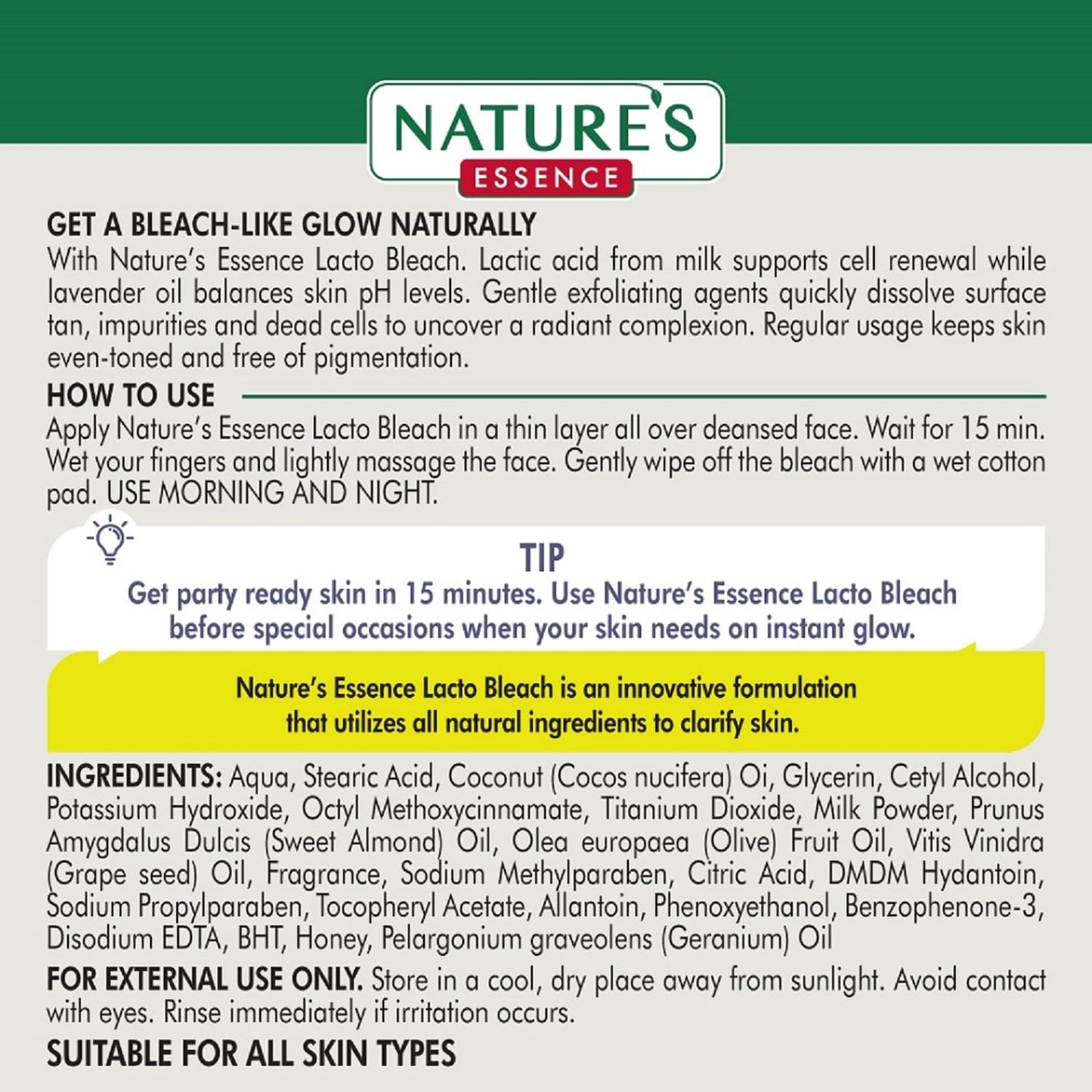 NATURES ESSENCE Lacto Bleach, Natural Milky White Cream 60g