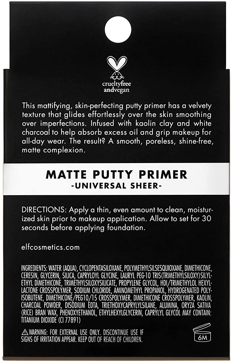 e.l.f Matte Putty Universal Sheer Primer Infused With Kaolin Clay With Charcoal 21g