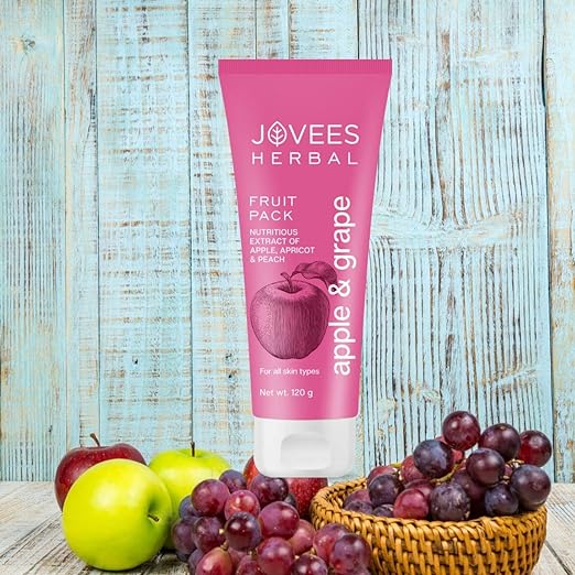 Jovees Herbal Apple & Grape Fruit Pack | With Apple, Apricot & Peach Extracts | For Uneven Skin Tone | For All Skin Types | 120gm