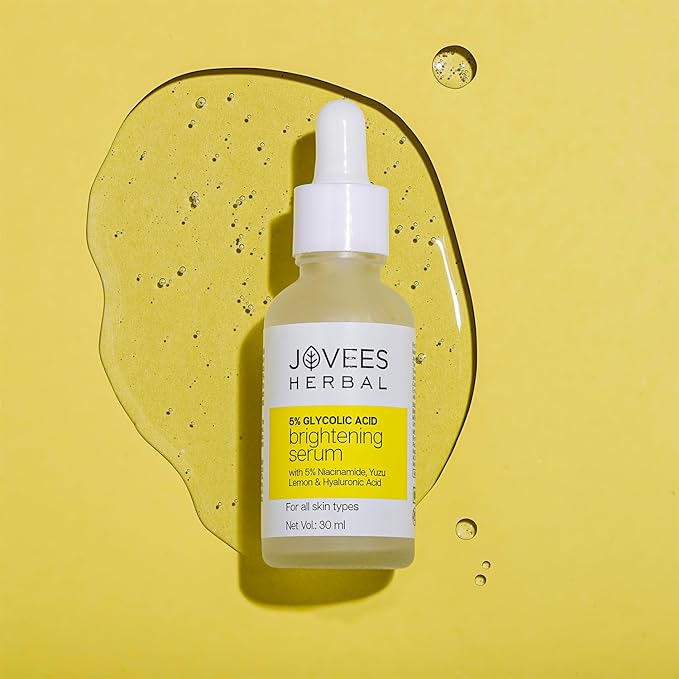 Jovees Herbal 5% Glycolic Acid Brightening Serum With 5% Niacinamide Yuzu Lemon & Hyaluronic Acid | Improves Skin Texture & Uneven Skin | For All Skin Types | 30 ml