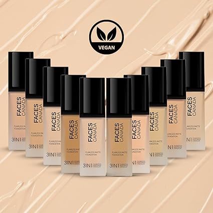 FACES CANADA Flawless Matte Foundation 30 ml | 3-in-1 Foundation + Moisturizer + Concealer | 12 HR Hydration + SPF 18 | Full HD Matte Coverage | Lightweight | Anti Ageing