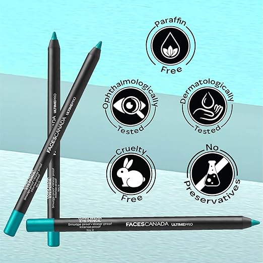 FACES CANADA Ultime Pro Longwear Eye Pencil  1.2 g | 8 Hr Long Stay | Smooth One Stroke Application | Intense Color Pay Off | Soft Blendable Formula | Smudge Proof | Water Proof