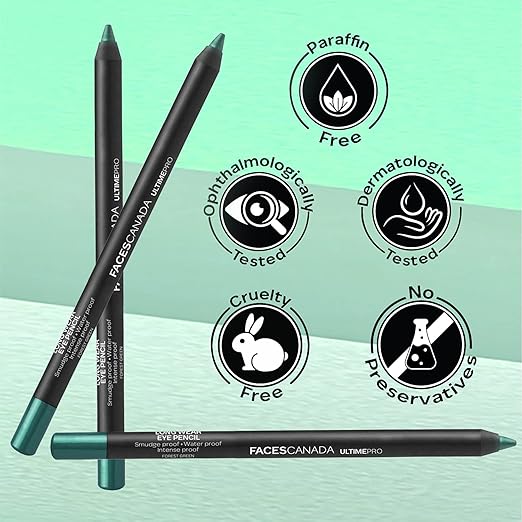 FACES CANADA Ultime Pro Longwear Eye Pencil  1.2 g | 8 Hr Long Stay | Smooth One Stroke Application | Intense Color Pay Off | Soft Blendable Formula | Smudge Proof | Water Proof