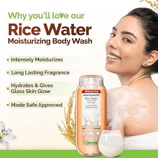 Mamaearth Rice Water Moisturizing Body Wash with Rice Water & Hydrating Lily Scent for Dewy Glass Skin - 275 ml | Intensely Moisturizes |Long Lasting Fragrance |Deeply Cleanses |Gentle |All Skin Types 275ml