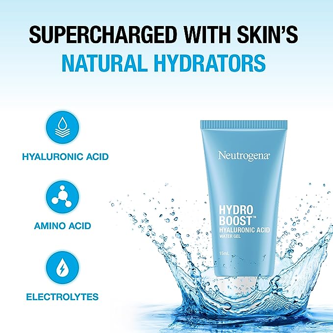 Neutrogena Hydro Boost Hyaluronic Acid Moisturizer | 5x Hydration | Water Gel Infused with 9 Amino Acids | For All Skin Types | For Men & Women 15g