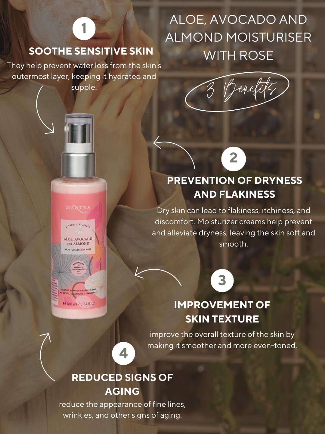 Mantra Aloe, Avocado And Almond Moisturiser With Rose 100ML