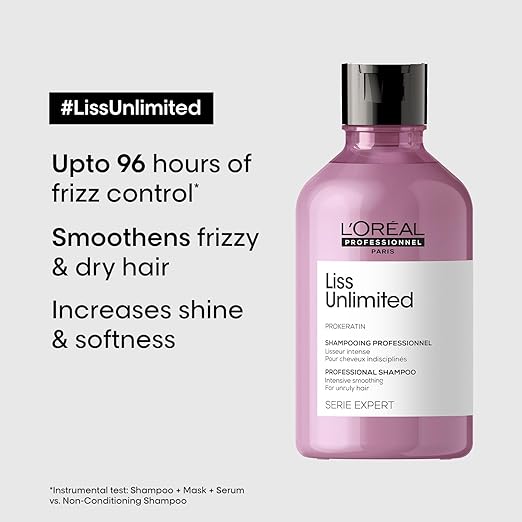 L'Oréal Professionnel Liss Unlimited Shampoo With Pro-Keratin And Kukui Nut Oil For Rebellious Frizzy Hair, Serie Expert, 300Ml