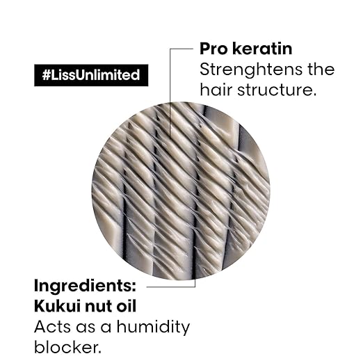 L'Oréal Professionnel Liss Unlimited Shampoo With Pro-Keratin And Kukui Nut Oil For Rebellious Frizzy Hair, Serie Expert, 300Ml