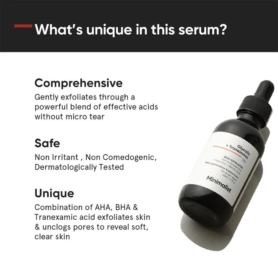 Minimalist Glycolic & Tranexamic Acid 11% Body Exfoliator Fades Pigmentation & Even Tone 60ml