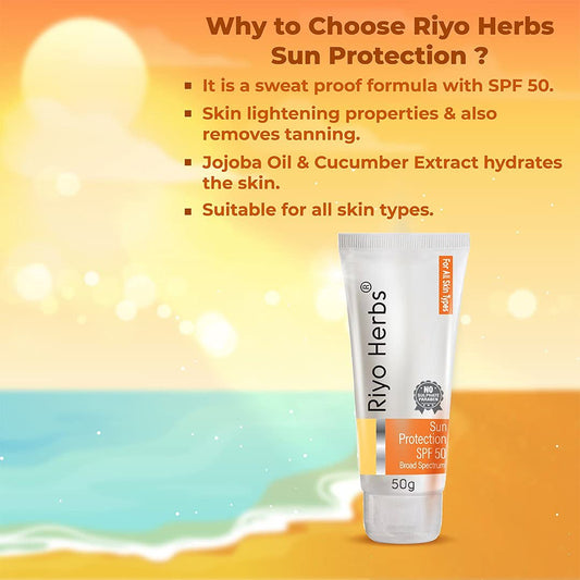 Riyo Herbs Sunscreen SPF50, With Aloe Vera & Saffron for Sun Protection Cream - 50g