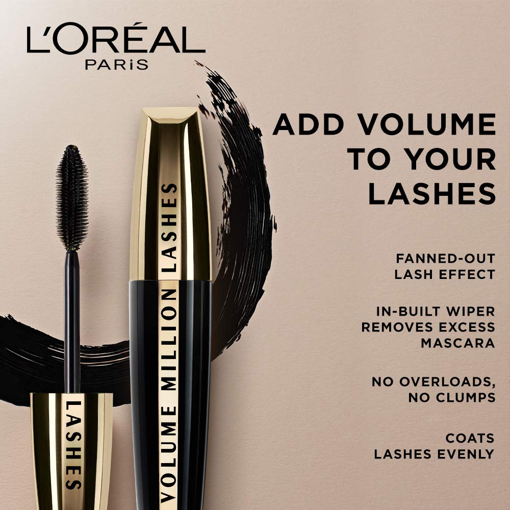 L'Oreal Paris Volume Million Lashes Mascara, Washable, Black, 10.7ml