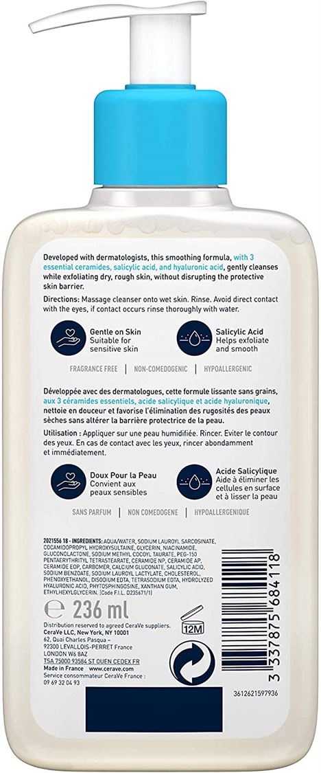 CeraVe SA Smoothing Cleanser |236ml 8oz  Face and Body Wash With Salicylic Acid