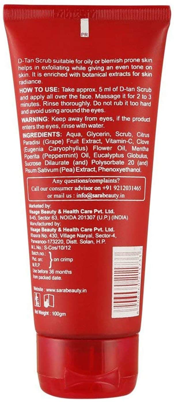 Sara Soul Of Beauty Radiance D Tan Scrub Oily To Normal Skin 100g