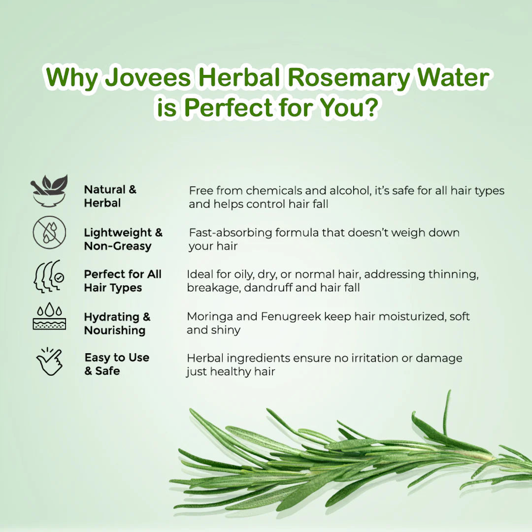 Jovees Rosemary Water Hair Growth Spray | Controls Hair Fall | Increases Hair Density | Fights Dandruff | Lightweight & Non-Greasy | For Men & Women 200ml