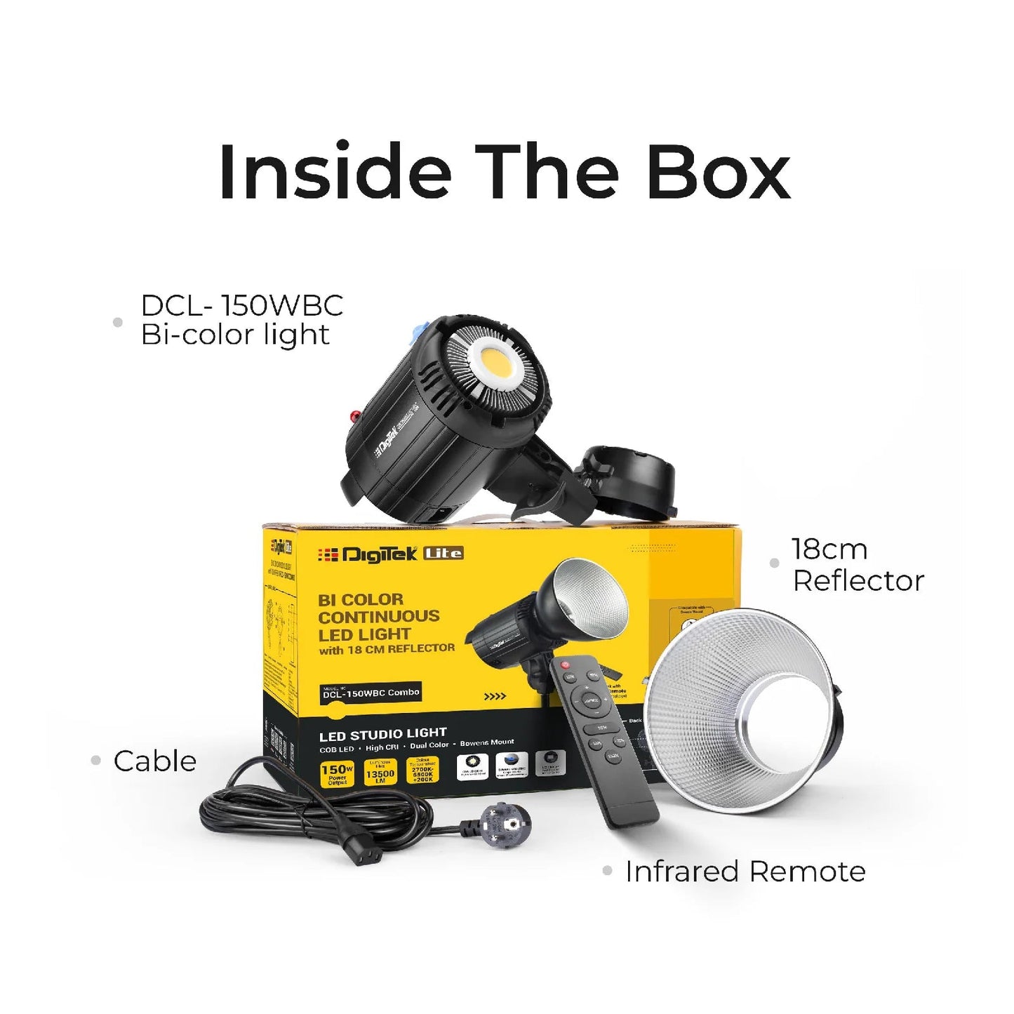 Digitek Lite (DCL-150WBC) Combo Bi Color Continuous LED Light with 18 CM Reflector Suitable for All Kinds of Small Production Photography/Power Saving & Environment Protection
