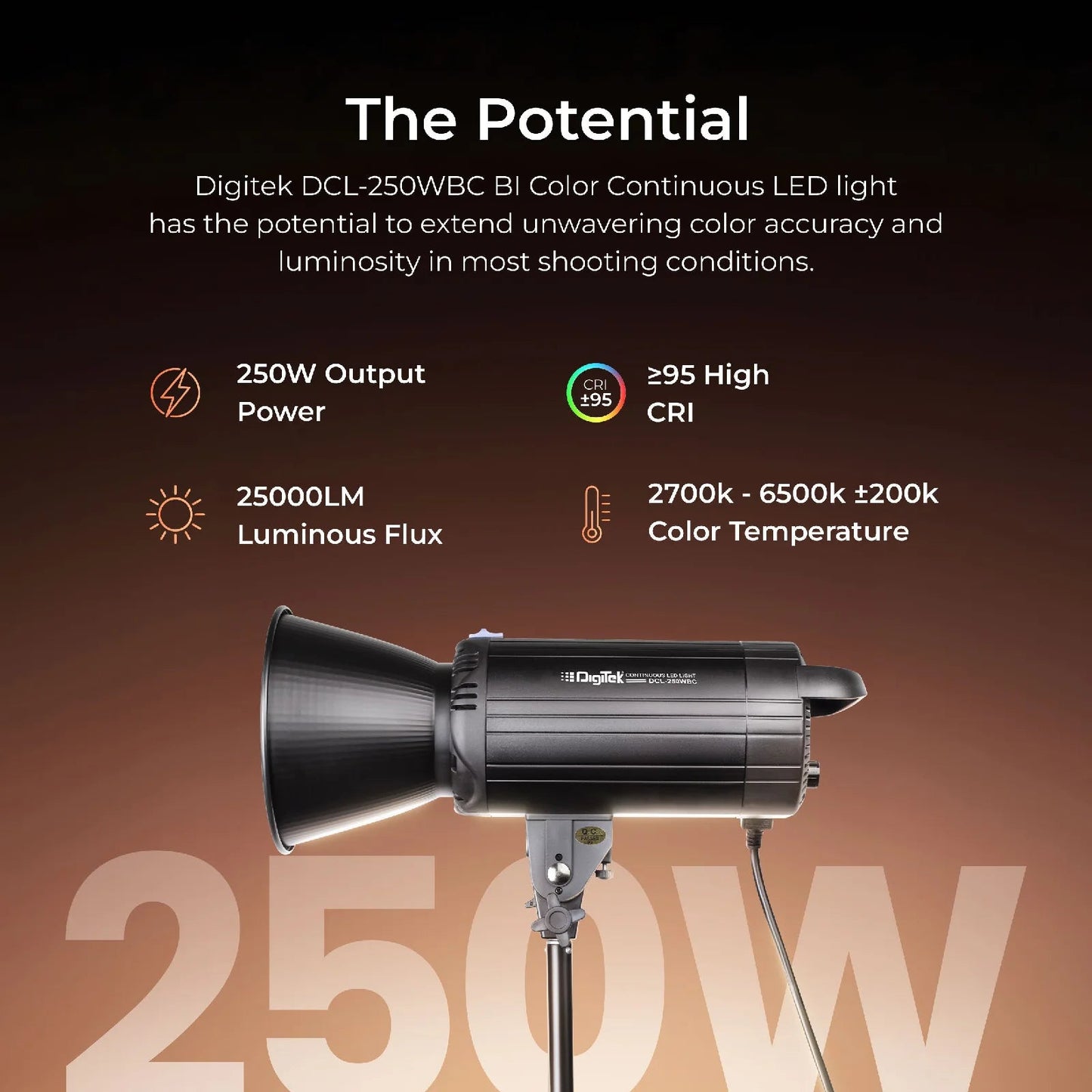 Digitek Lite (DCL-250WBC) Combo Bi Color Continuous LED Light with 18 CM Reflector Suitable for All Kinds of Small Production Photography/Power Saving & Environment Protection