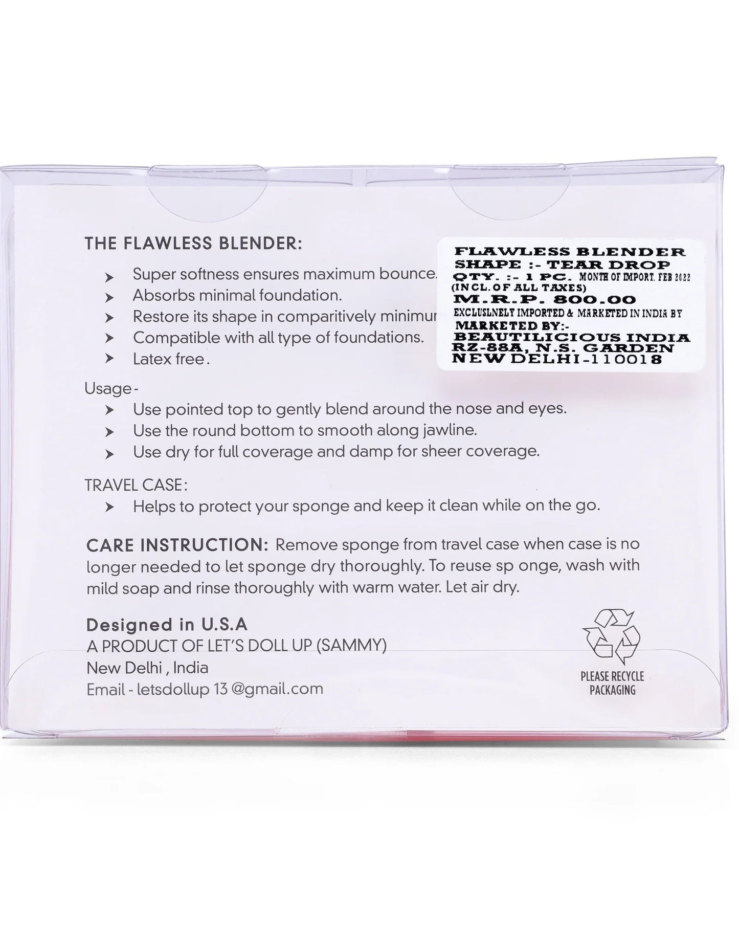 Beautilicious Teardrop Pink Blender With Travel Case - Droper Flawless Blender