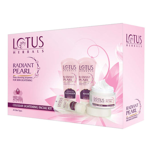 Lotus Radiant Pearl Facial Kit for Lightening & Brightening skin with Pearl dust & Green Tea, 4 easy steps, 170g(Multiple Use)