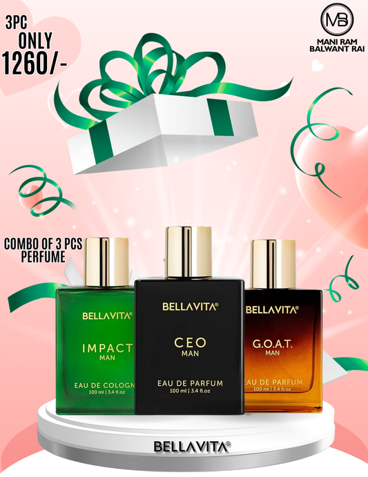 Bella Vita Luxury Man Eau De Parfum Combo 3 x 100ml for Man With CEO G.O.A.T IMPACT Long Lasting Fragrance Gift Set