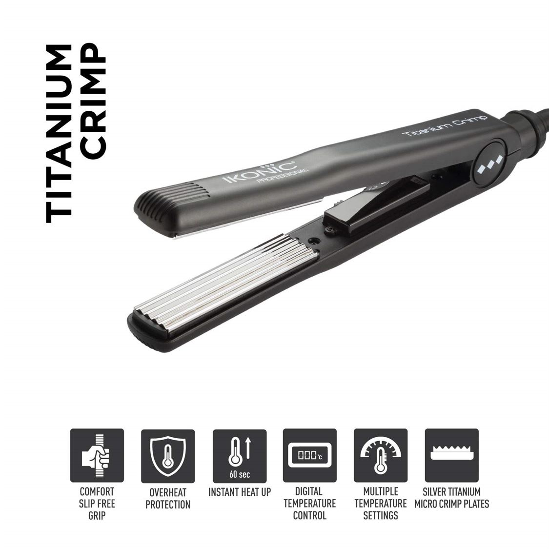 Ikonic Professional Hair Crimper Slim Titanium Crimp 2.0 Nano Micro Crimper Black