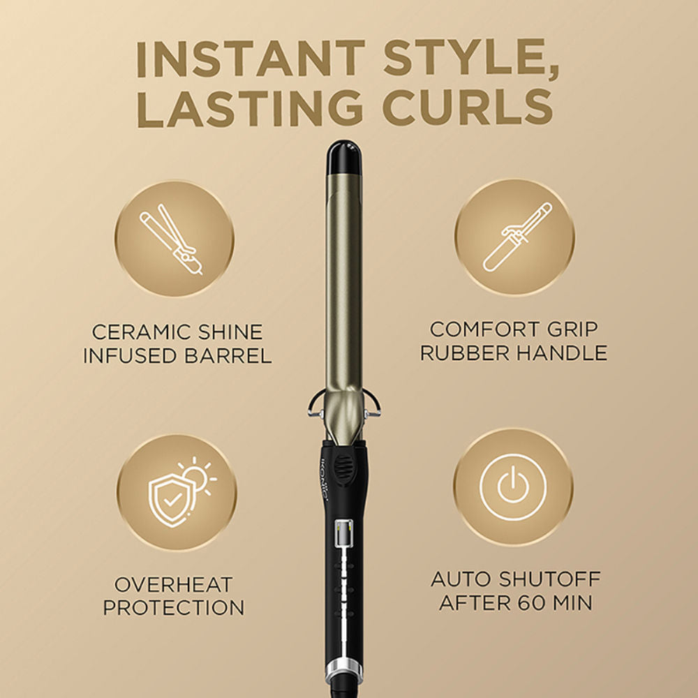 Ikonic Professional Curling Tong Ceramic Shine infused Barrel Heat Ready indicator System CT-25