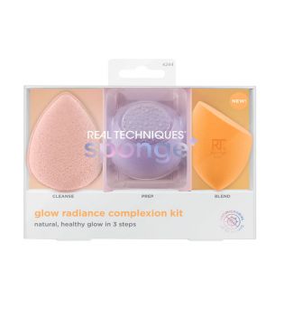 Real Techniques sponge + glow radiance complexion kit natural, healthy glow in 3 steps