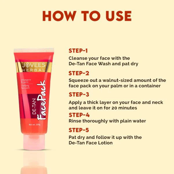 Jovees De-Tan Face Pack With Wheat Germ & Carrot | Revitalizes 100g