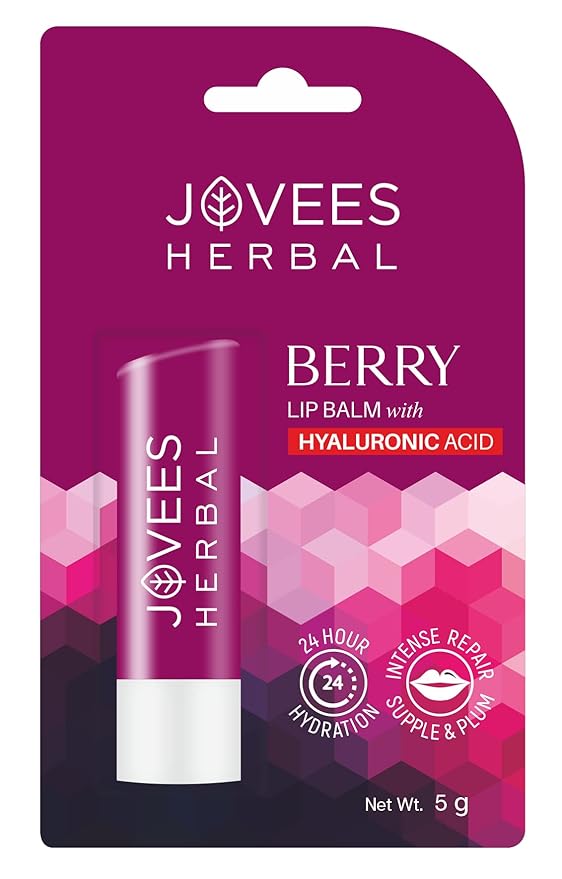 Jovees Herbal Berry Lip Balm with Hyaluronic Acid | 24 Hour Hydration | Rejuvenates Dry and Chapped Lips | Gives Soft & Supple Lips 5g