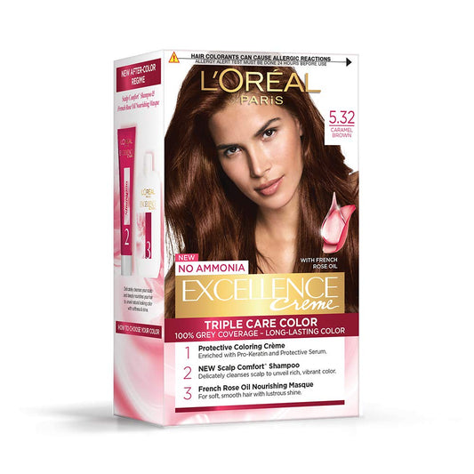 Loreal Paris Excellence Creme Triple Care Color 5.32 Caramel Brown 100G+72ml