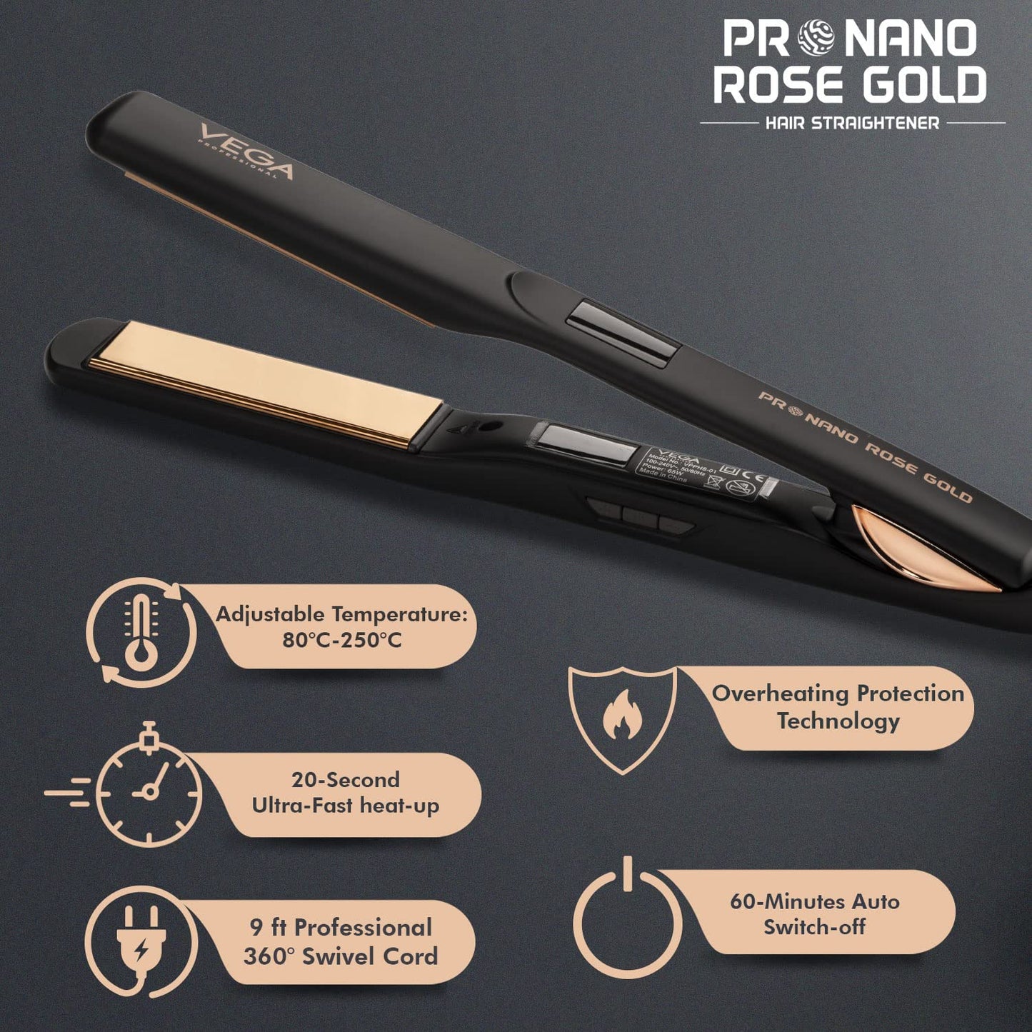 Vega Professional Pro Nano Rose Gold Hair Straightener
