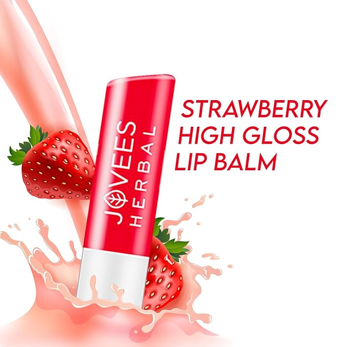 Jovees Herbal Strawberry High Gloss Lip Balm For Soft, Glossy And Supple Lips | 24 Hour Hydration | Rejuvenates Dark, Pigmented, Dry, Chapped And Discoloration Lips 5g
