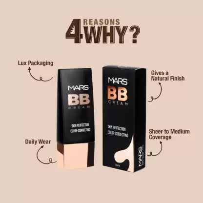 MARS BB Cream Skin Perfection Long Lasting Color -Correcting Foundation  (Biscuit, 30 ml)