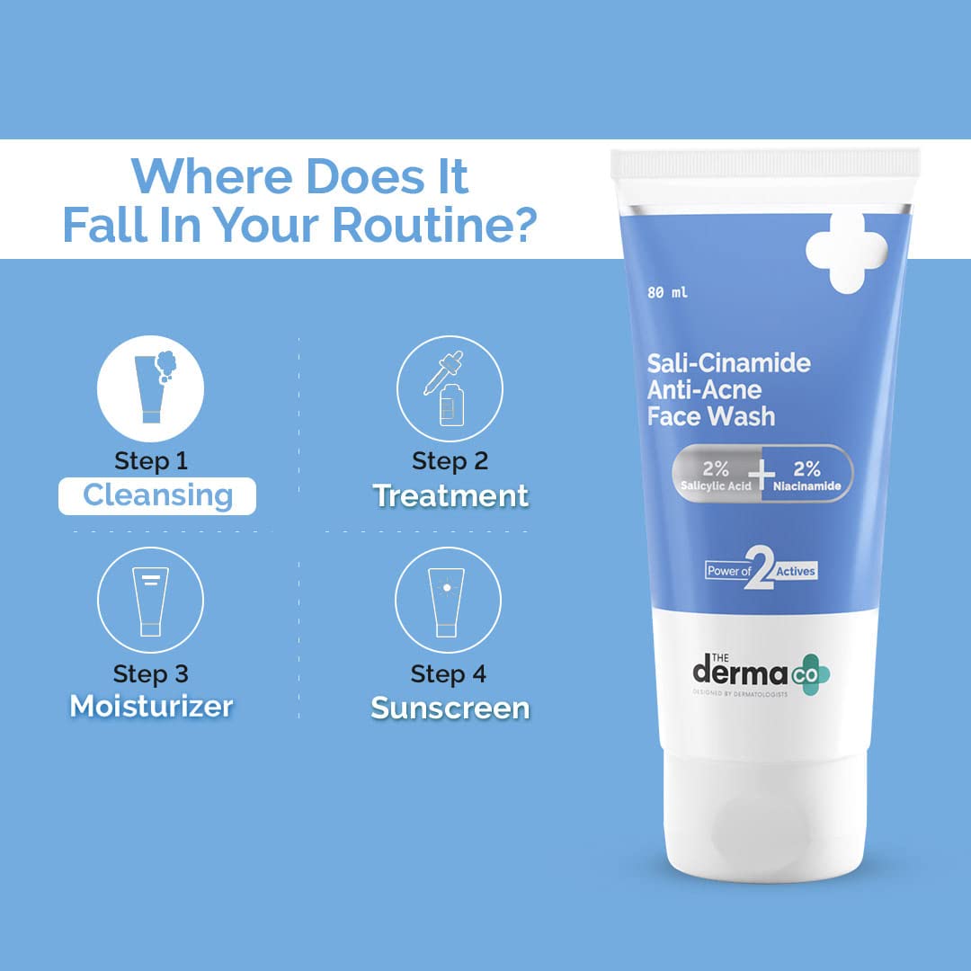 The Derma Co Sali-Cinamide Anti-Acne Face Wash I With 2% Salicylic Acid & 2% Niacinamide I Treats Active Acne & Fades Acne Marks I For Oily & Combination Skin I Power of 2 Actives - 80ml