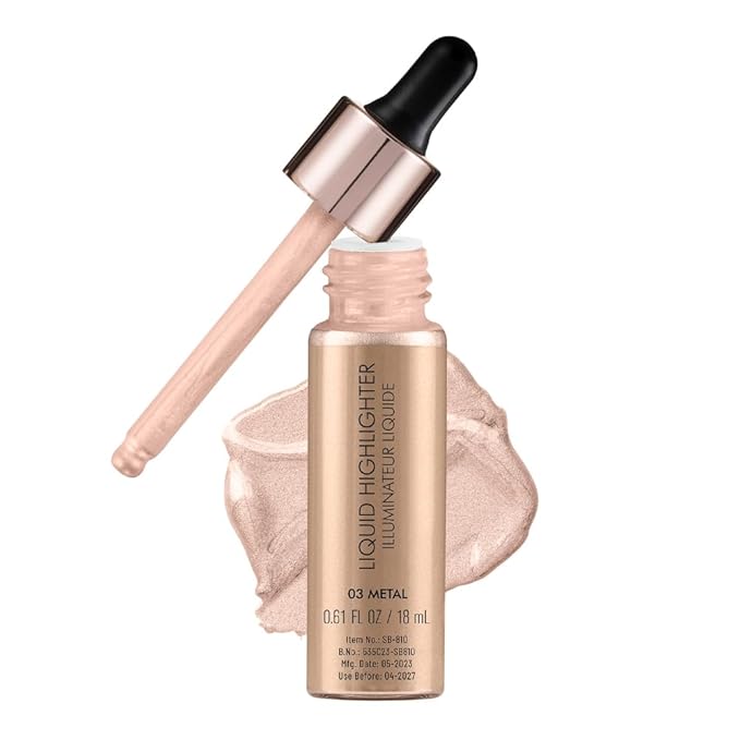 Swiss Beauty Drop & Glow Liquid Highlighter For Face Makeup | Illuminating Liquid Highlighter With Dewy Finish | Shade -Metal 18ml