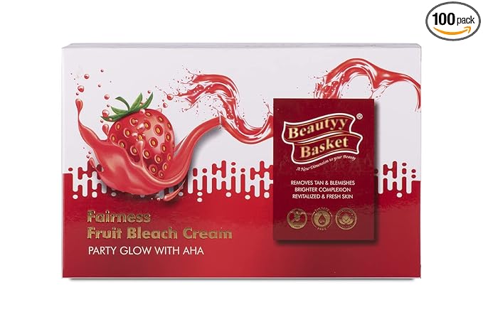 Beauty Basket Fairness Fruit Bleach Cream | Party Glow with AHA | Essence Fruit Fun Fairness Bleach For Women | 100% Natural Cream | Skin Brightening Fairer | Gift Set Pack Cream (180ml + 45Gram)