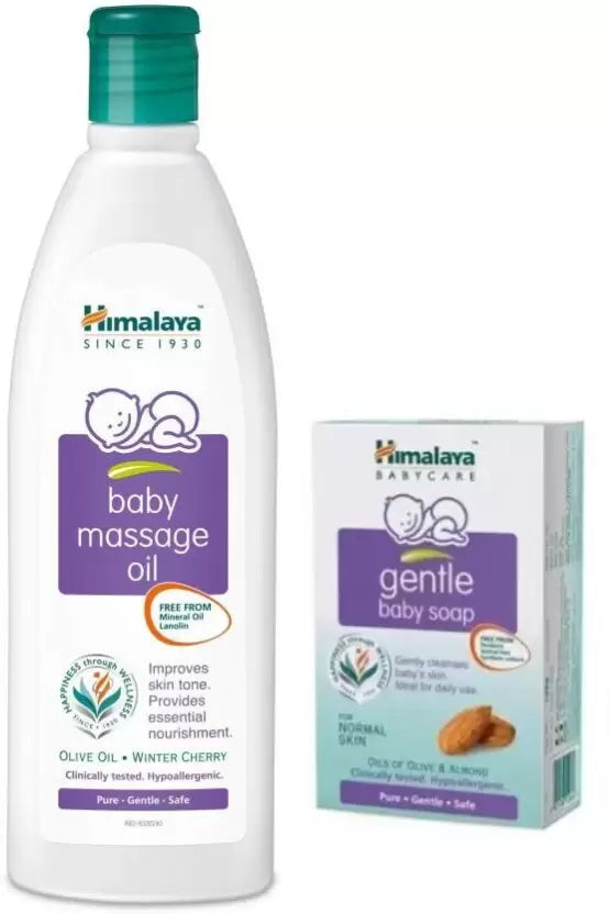HIMALAYA Baby Body Massage Oil 200ml AND Gentle Baby Soap 75Gm