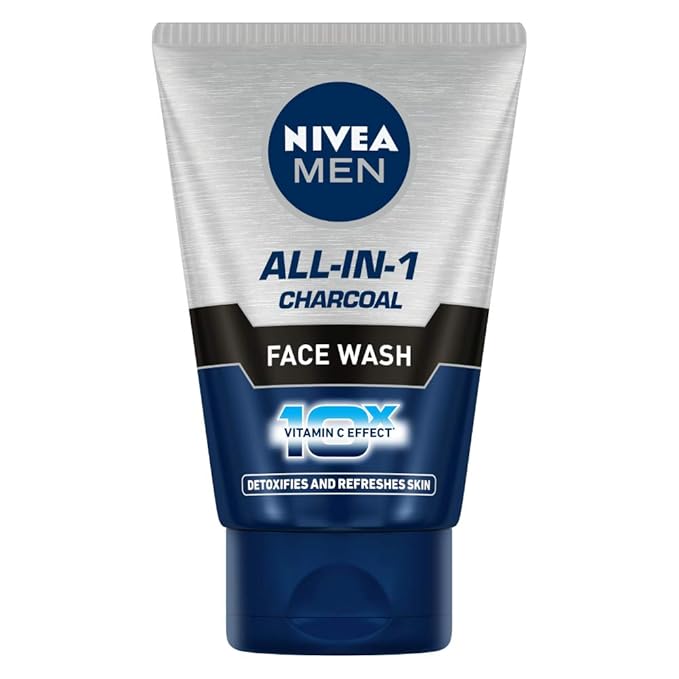 Nivea Men Face Wash All in 1 Charcoal, to Detoxify & Refresh Skin with 10x Vitamin C Effect, for All Skin Types 100g