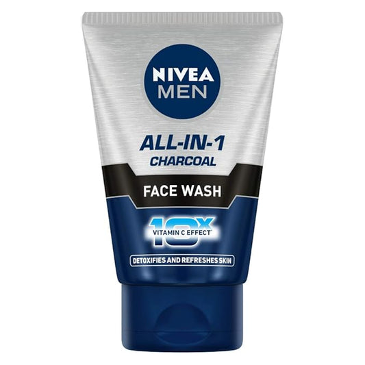 Nivea Men Face Wash All in 1 Charcoal, to Detoxify & Refresh Skin with 10x Vitamin C Effect, for All Skin Types 100g