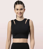 Enamor Shelf Bra Crop Vest | Crew Neck Vest With In-Built Shelf Bra Support | Hugged Fit E123