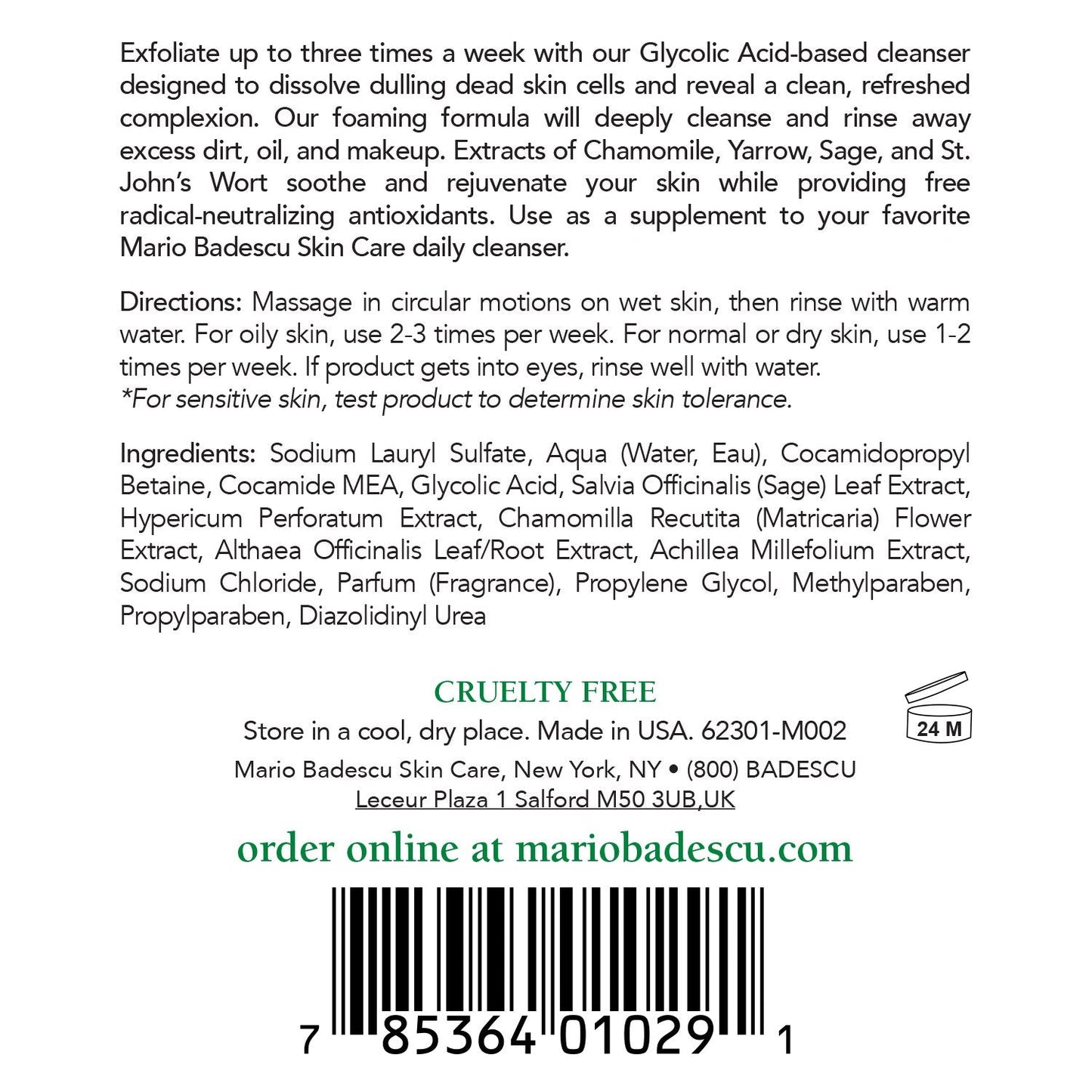 Mario Badescu Skin Care Glycolic Foaming Cleanser 177ml