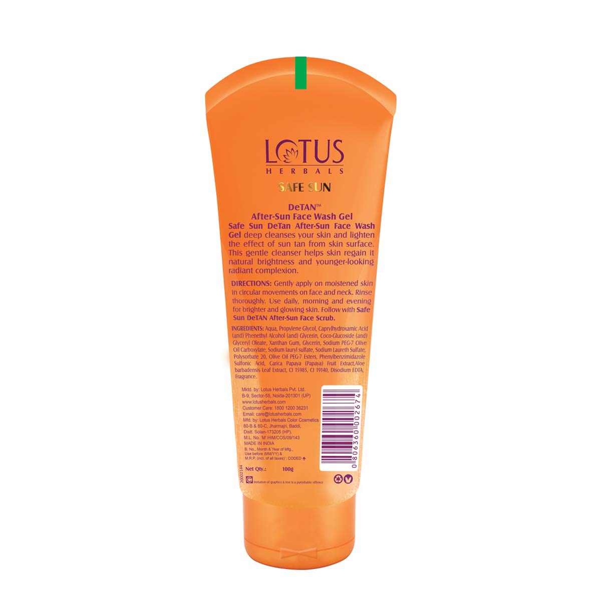 Lotus Herbals  Safe Sun DeTan After-Sun Face Wash Gel