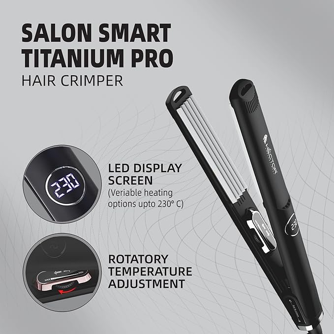 Hector Titanium Pro Hair Crimper with Fast Heatup for Women, Black
