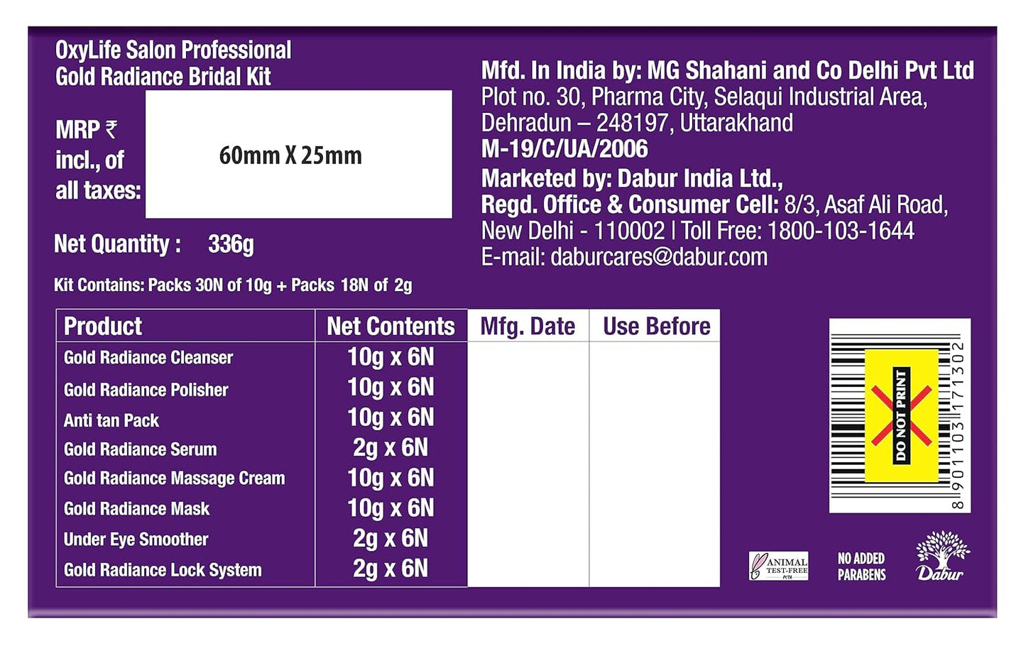 Oxylife Salon Professional Gold Radiance Bridal Kit - 336g (with x2 Jaquline Kajal Free)