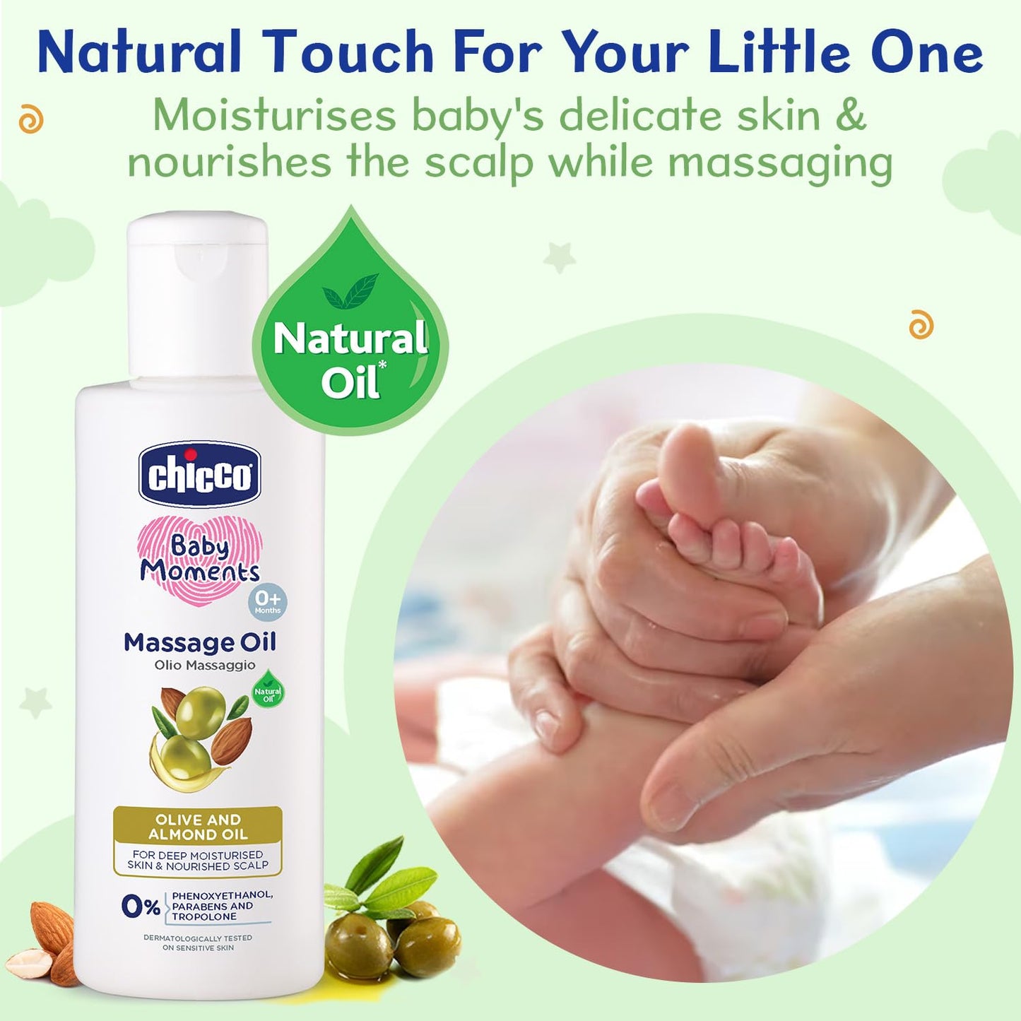 Chicco Baby Moments Massage Oil, Olive and Almond Oil 100ml