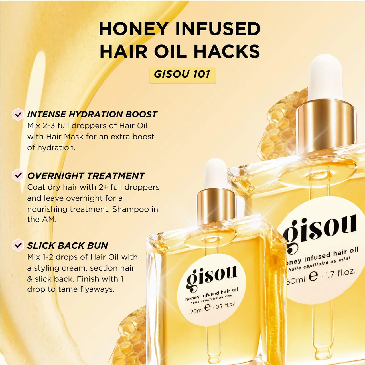 Gisou Honey Infused Hair Oil hulle capillaire au miel 50ml